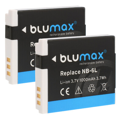 2x Blumax Akku für Canon NB-6L PowerShot SX270 HS, SX280 1000 mAh (3,7V)