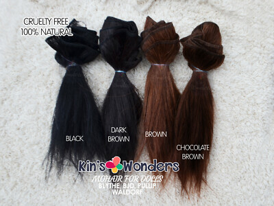 Mohair Wefted Straight Doll Natural Goat Hair Reroot Black Blythe BJD Waldorf