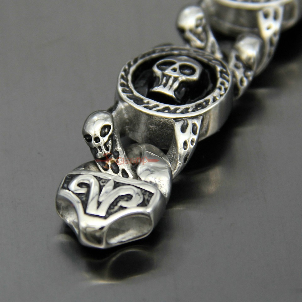 Punk Gothic Stainless Steel Shiny Skull Link Chain Bracelets for Charm Men main image 0