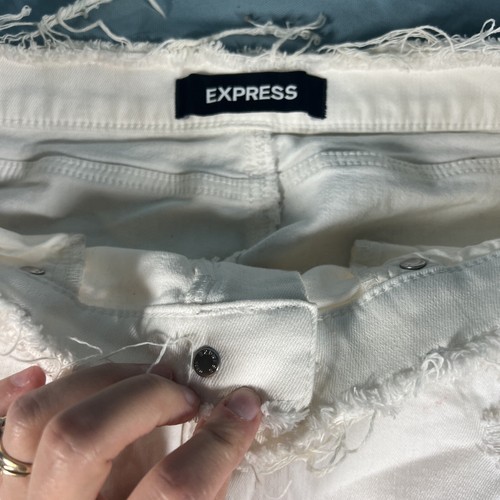 Express White Distressed Denim Mini Skirt - size 10, Red Sweater Size Medium XX - Picture 5 of 13