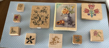 Mixed Brands Wooden Rubber Stamps - Lot of 10- Flowers Collection Crafting