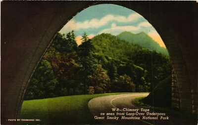 Vintage Postcard- W8. LOOP OVER, CHIMNEY TOPS, SMOKY MTN NATI. Posted 1955