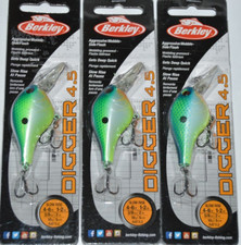 3 lures berkley digger 4.5 slow rise bass crankbait 2" rattles 3/8oz big money