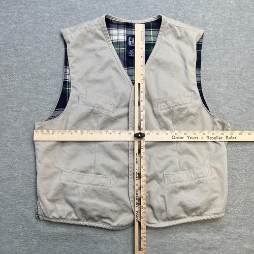 Vintage GAP Vest Mens Medium Beige Flannel Lined Waistcoat Buckle Back Travel - Picture 11 of 11