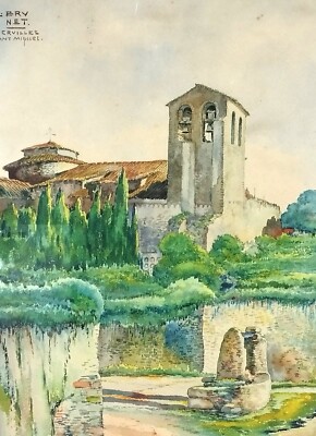 LLORENÇ BRUNET. SANT MIQUEL DE CRUILLES. WATERCOLOR ON PAPER. SPAIN. TWENTIETH