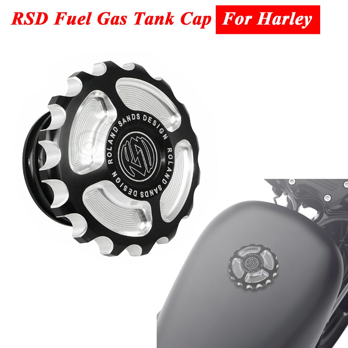 Black CNC RSD Fuel Gas Tank Cap Cover For Harley Sportster 1200