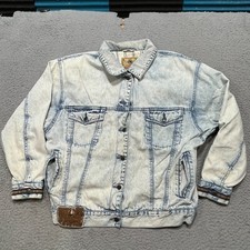 Cherokee Womens Denim Chore Jacket Vintage L Acid Wash Lined Padded Shoulders