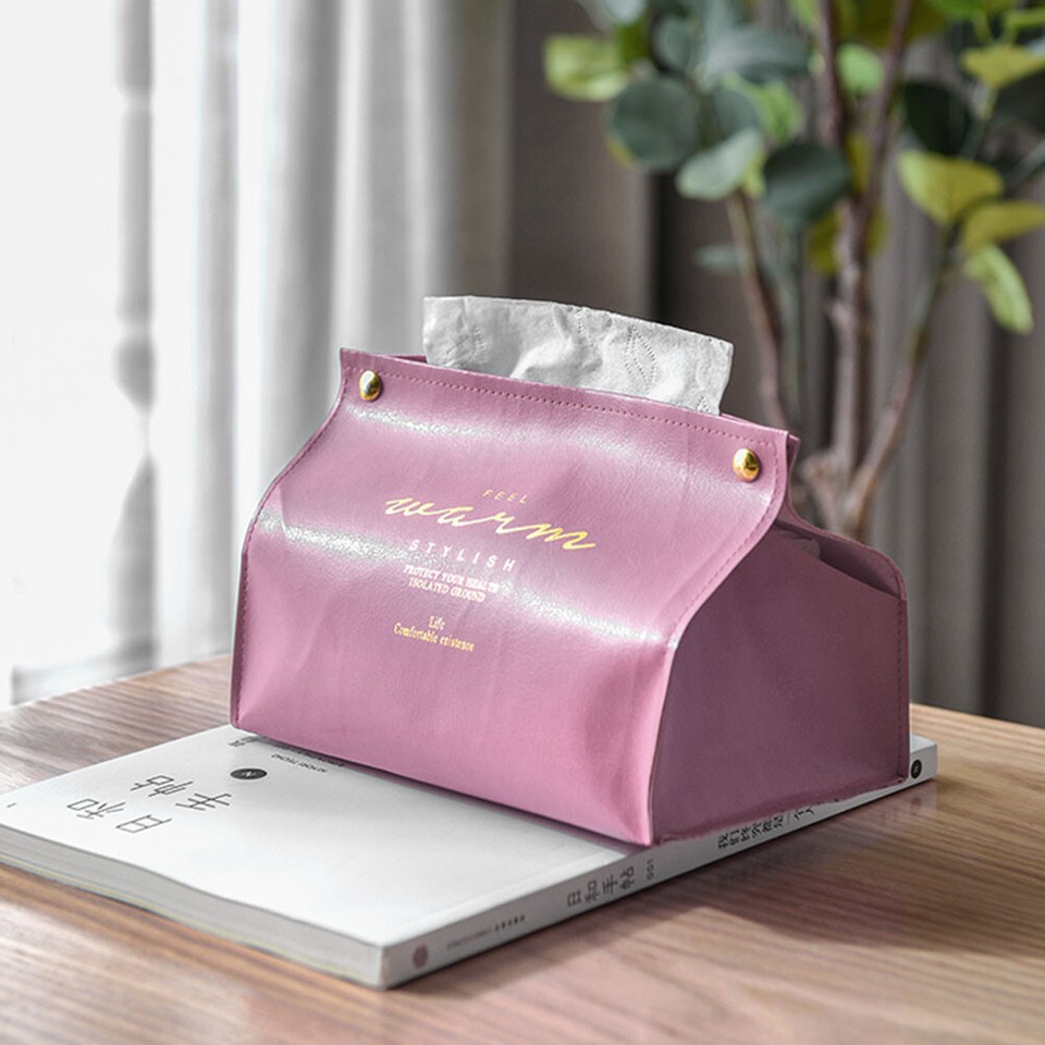 it Folding Leather Tissue Box Desktop Napkin Paper Holder Container (B