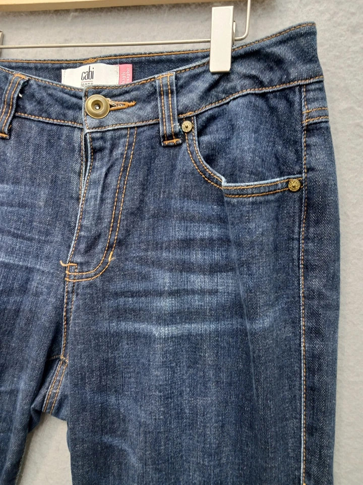 Pantalones de mezclilla para mujer CAbi 4 azul oscuro altos rectos elásticos mezcla de algodón Foto 2 de 4