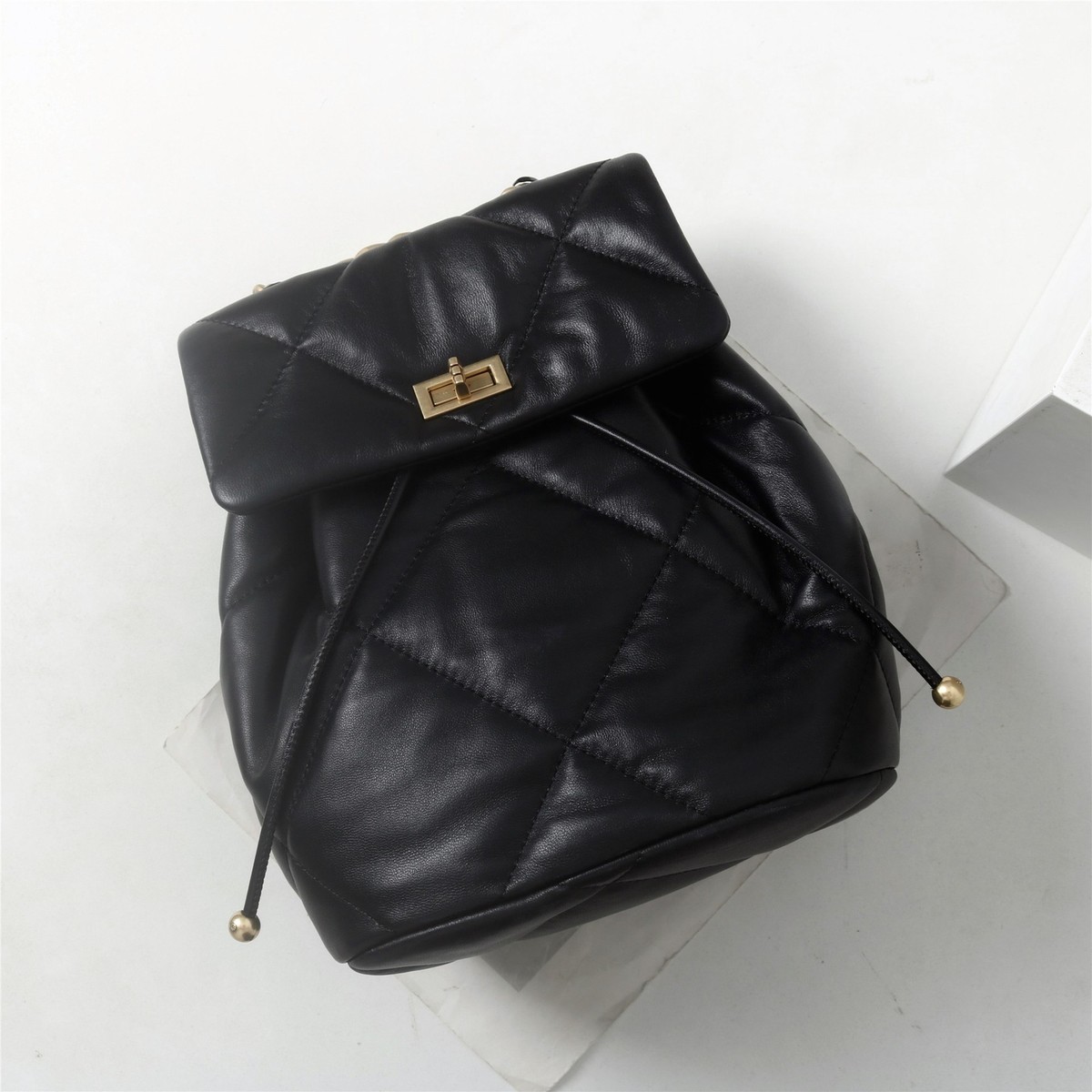 Quilted Black Leather Drawstring Backpack Chanel Lambskin Quilted Small Duma Drawstring Backpack Black  main image 3