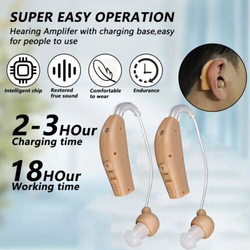 1 Pair Of Digital Hearing Aid Severe Loss Rechargeable Invisible BTE Ear Aids - Picture 2 of 12