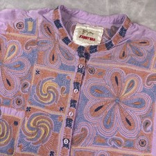 Biya Johnny Was Prima Blouse in Via Lilac 100 Silk Embroidered Floral Womens XS