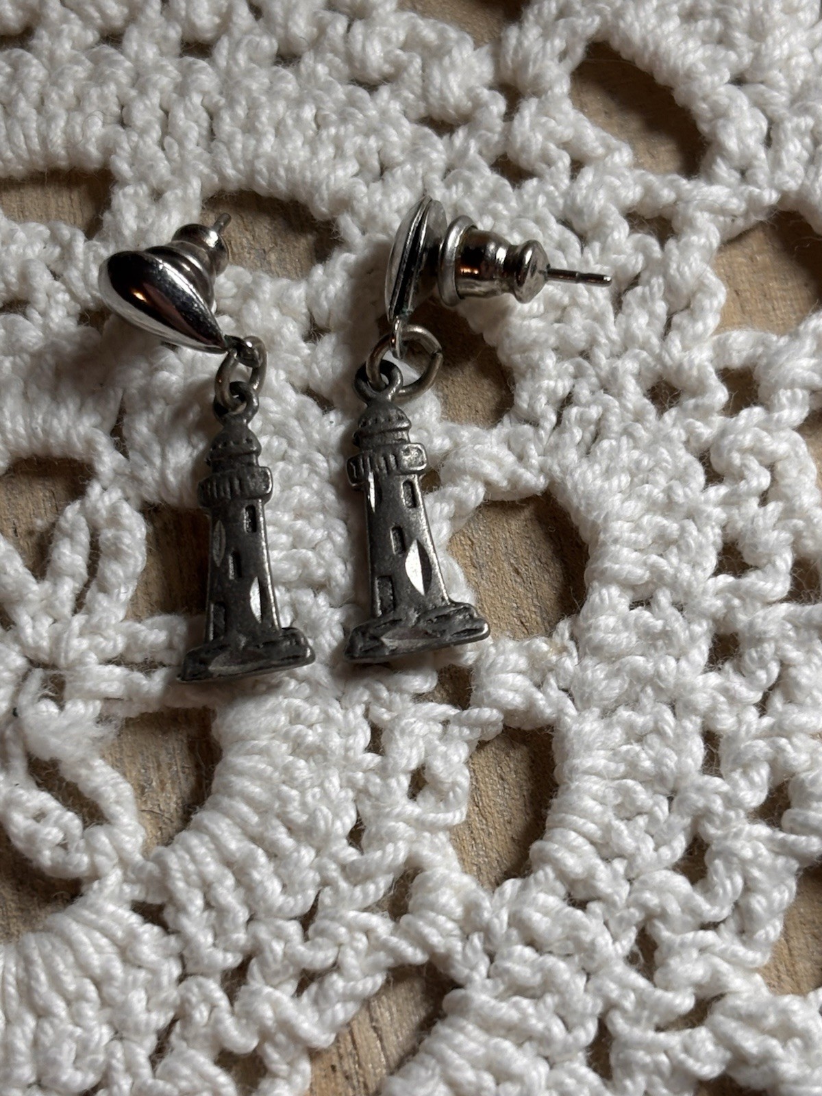 Pewter Lighthouse Dangle Post Earrings - image 3