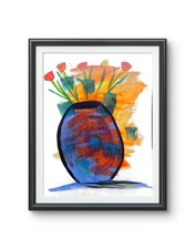 Flowers Still Life Expressionism 14X11 Home Decor Signed Vibrant Original Art 