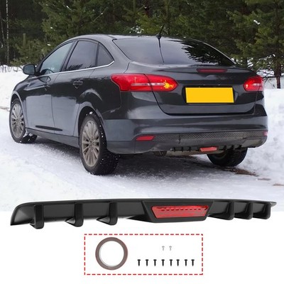 For Ford Focus Sedan Car Rear Bumper Diffuser Lip Shark Fins Spoiler Matte Black
