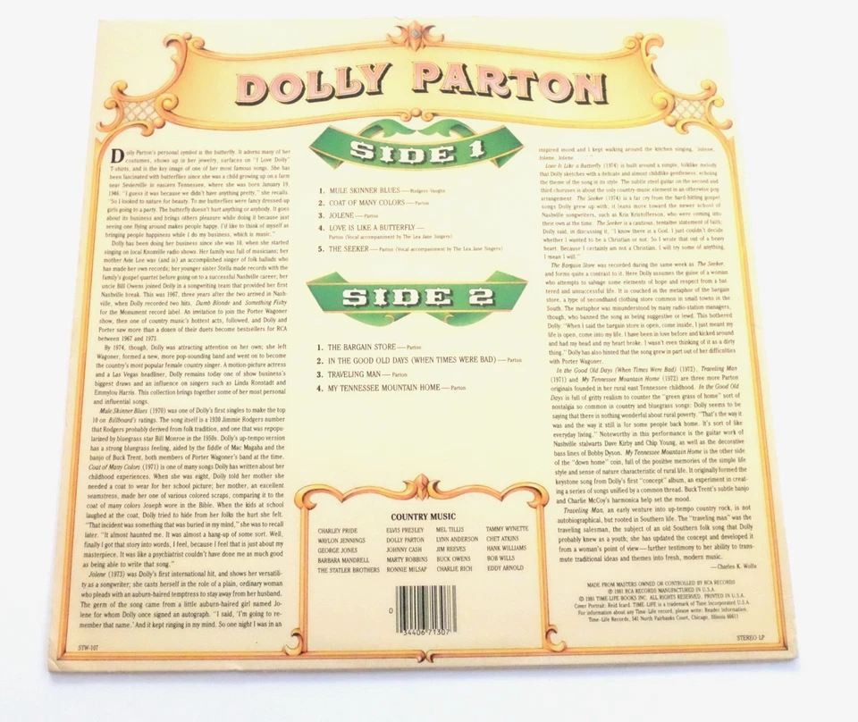 DOLLY PARTON - COUNTRY MUSIC LP VINYL EX/EX Rare 1981 Time Life Best Of Album - Image 2 of 3