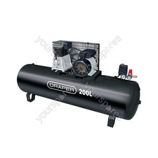 Draper 230V 200L Stationary Belt-Driven Air Compressor, 2.2kW/3HP