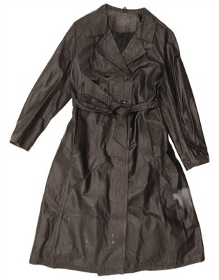 Vintage Damen Ledermantel UK 14 Medium Schwarz Leder BI01