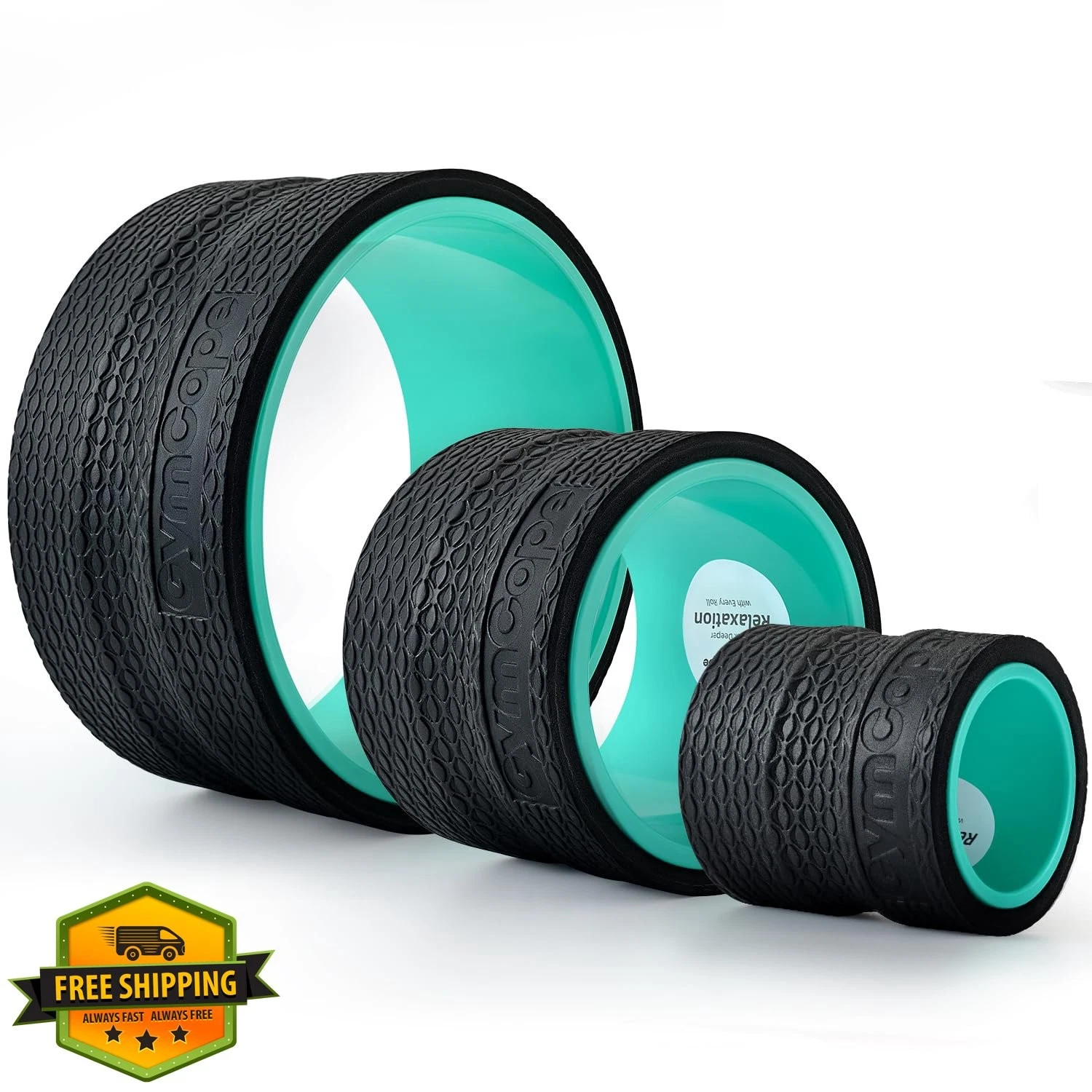 GymCope Back Wheel Foam Roller 3Pack Black