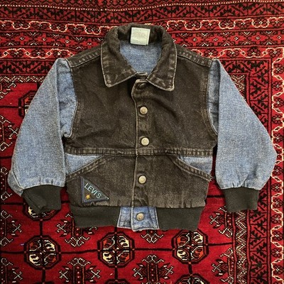 Vintage Little Levi s First Place Award Kids Bomber Jean Jacket Black 3T 90s 