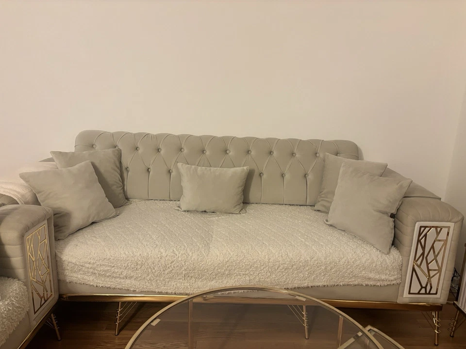 Wohnzimmer Set 2tlg. + Esstisch + 6 Stuhl + Side Board mit Kamin Elektrisch Weiß