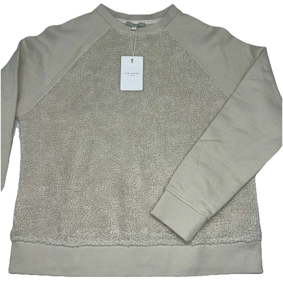 Sudadera polar de piel sintética Sadieee Borg TED BAKER, NUEVA CON ETIQUETAS cuello redondo, talla 2, $150 Foto 2 de 4