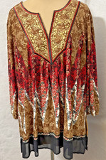 Ruby Rd Womens Embellished Placket Decorative Border Knit Top 3/4 Slv 3X NWT