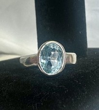Vintage Sterling Silver 9mm Blue Topaz Stone; SIZE 6