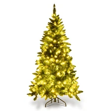 5ft Pre-lit PVC Artificial Half Christmas Tree Gift 8 Flash Modes 250 Lights LED