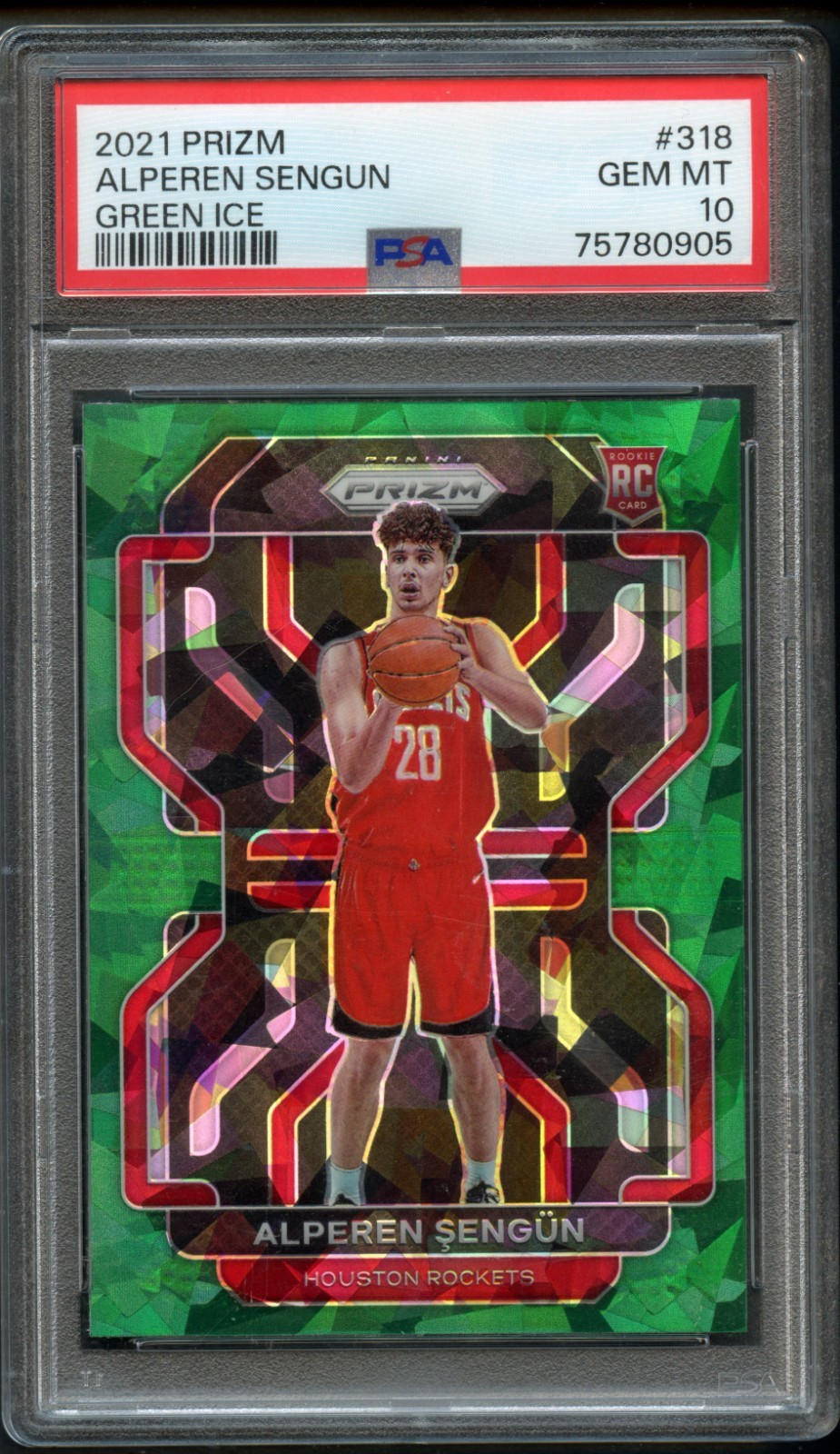 PSA 10 ALPEREN SENGUN ROOKIE GREEN ICE 2021-22 PANINI PRIZM #318 RC ROCKETS GEM