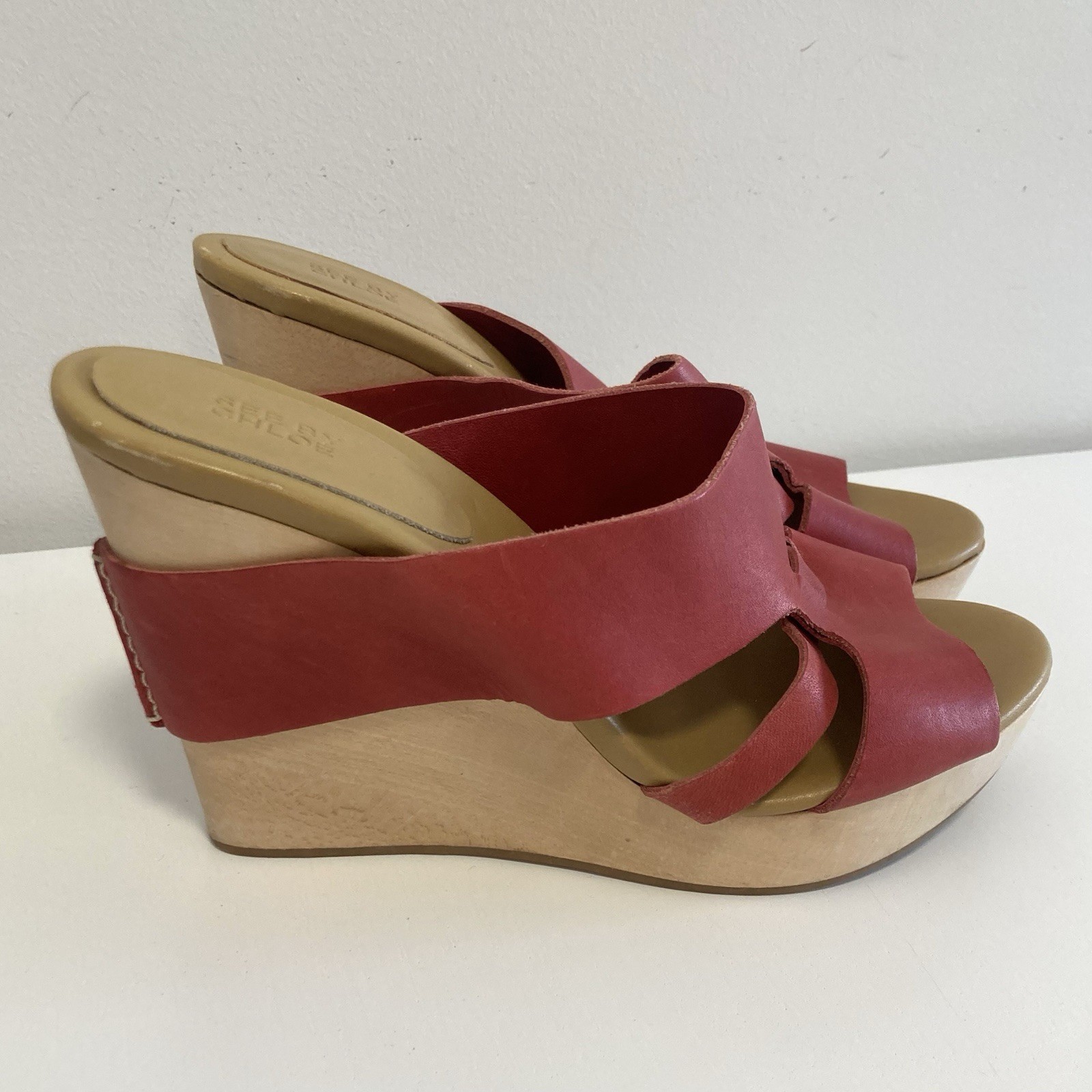 Sandalias de cuña de cuero rojo See by Chloe para mujer EU 36 Boho Retro Verano
