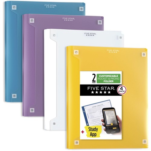 Pocket Folder + Study App, 4 Pack, 2 Pocket Folder with Prong Fasteners, Cust...