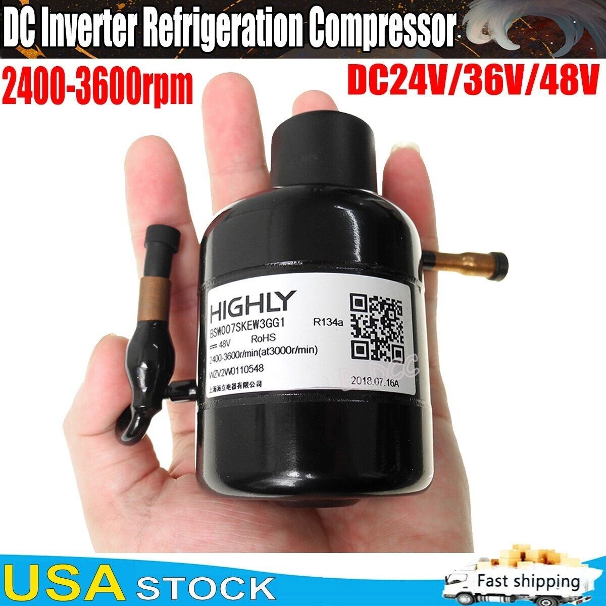 DC24V/36V/48V Quiet R134a Refrigeration Inverter Mini Compressor