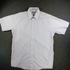 VTG USA Broadcloth Button Down Shirt Mens 16 White Blue Short Sleeve Dress