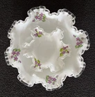 Vintage Fenton Violet In The Snow Silver Crest Hand Painted Milk Glass Bowl Set