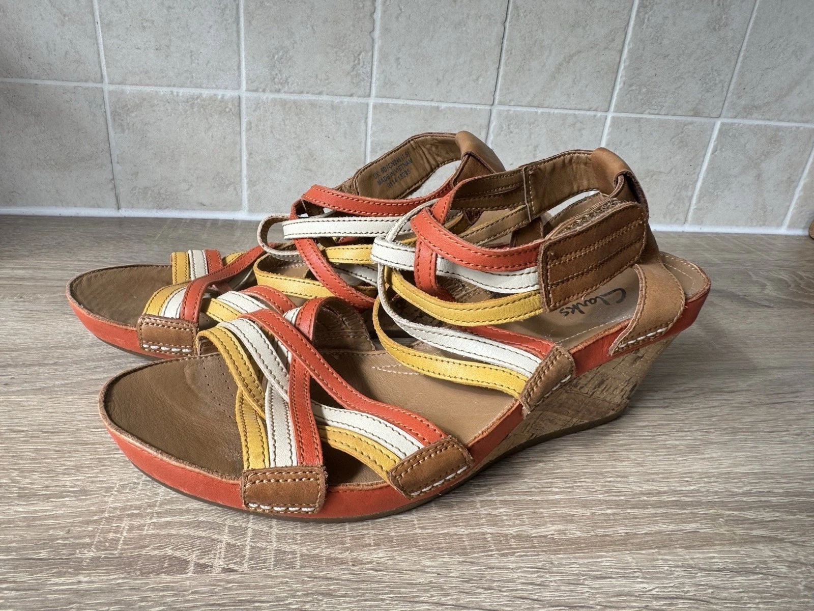 CLARKS Clark’s Sandali con zeppa multicolore scarpe estive taglia 6 UK
