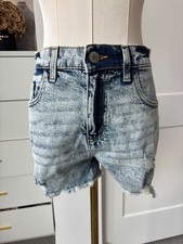 Justice Blue Denim Shorts Frayed Hem Pockets ...