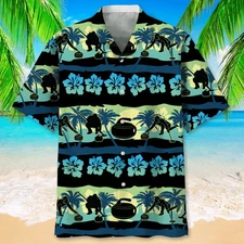 Curling Sport Flowers Hawaiian Casual Button Down Shirt Unisex Adults S-5XL
