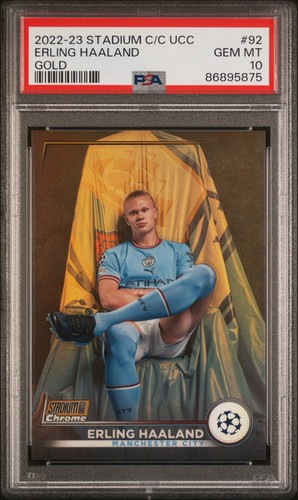 2022-23 Topps Stadium Chrome UEFA Erling Haaland 30/50 Gold Refractor #92 PSA 10