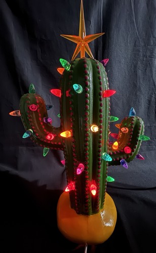 Light Up Ceramic Christmas 12” Cactus Hand Painted Southwestern Desert - Picture 6 of 10