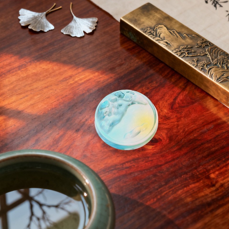 Small Glass Ink Disc Calligraphy Dish Plate Chinese and Painting ...