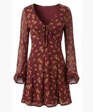 Betsey Johnson Baby Doll Dress Women’s XXSmall Burgundy Floral Short