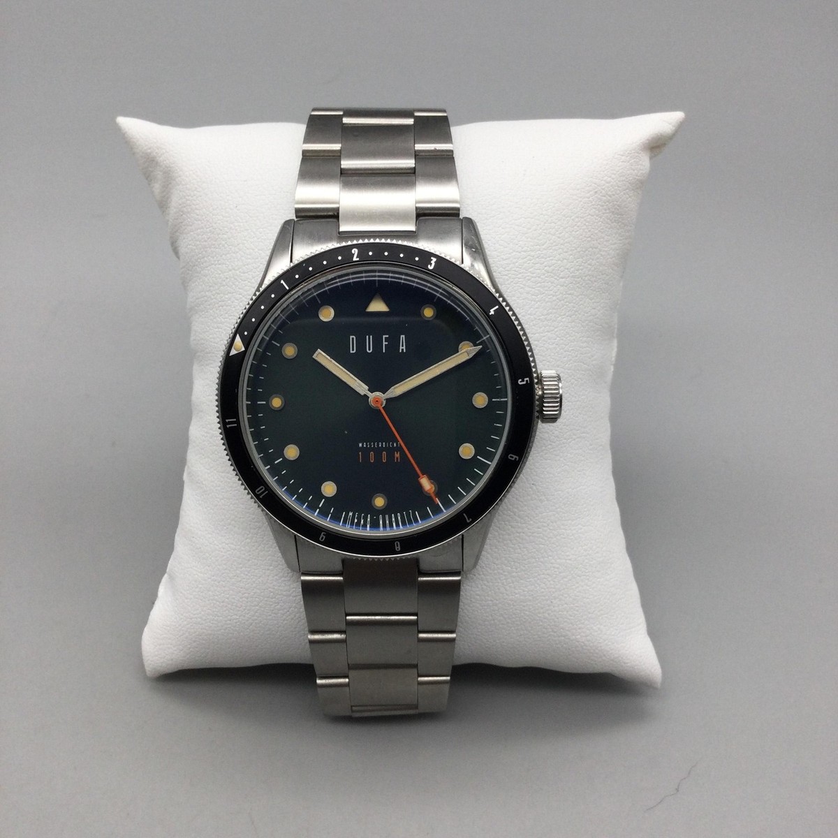 DuFa Mens Watch 41mm Black Bezel Stainless Diver DF-9035 100M New