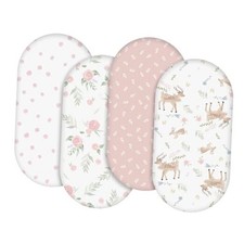 Bassinet Sheets 4 Pack, Breathable Cozy Fitted Mattress Sheet, Deer  Rose