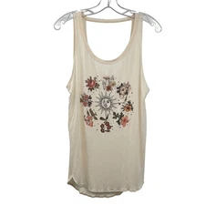 Dirtee Laundry Womens Floral Graphic Tank Top Cut Out Back Cream/Multi Medium
