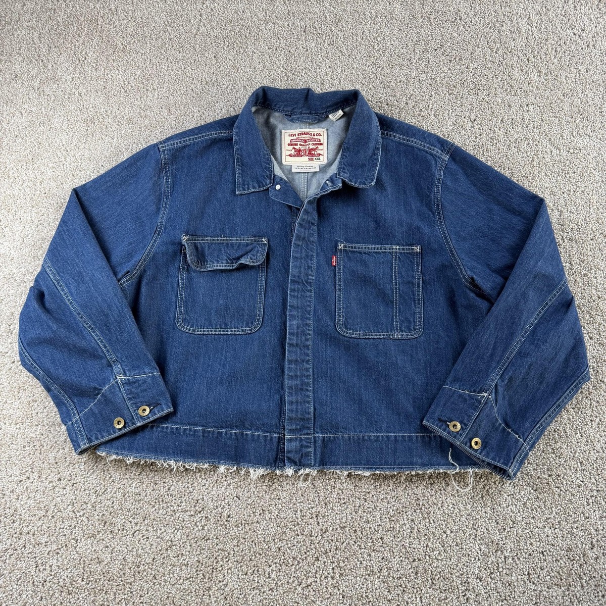 Levi's Jacket Mens 2XL Blue Denim Crop Button Workwear Utility