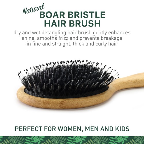 Spazzola per Capelli in Setole di Cinghiale Naturale per Donna, Uomo, Bambini; Districante Secco e Bagnato... - Foto 2 di 8