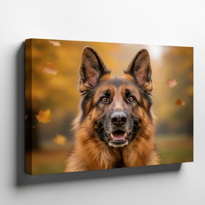 German Shepherd Dog Portrait Autumn Leaves Canvas Wall Art Animal Lover Decor