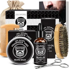  Beard Kit w/Beard Oil, Balm, Brush, Comb - Nourish & Soften Beard, Beard Care