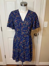 Madewell Amaranth Dark Blue & Red Floral Patterned Wrap Dress, Size 2 (US)